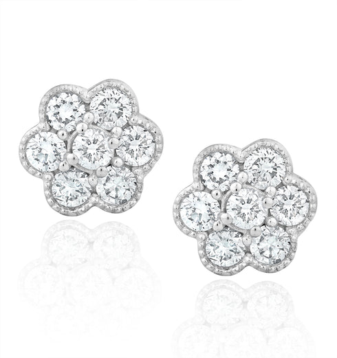Lab Diamond Cluster Flower Earrings 0.50ct set in 9K White Gold